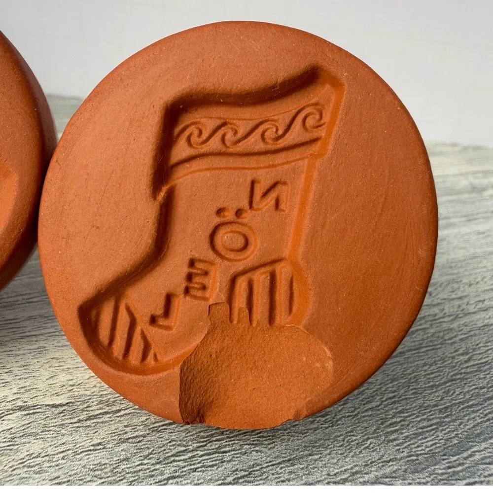 Vintage Foxcroft Terra Cotta Cookie Stamps Santa Stocking Christmas Grannycore